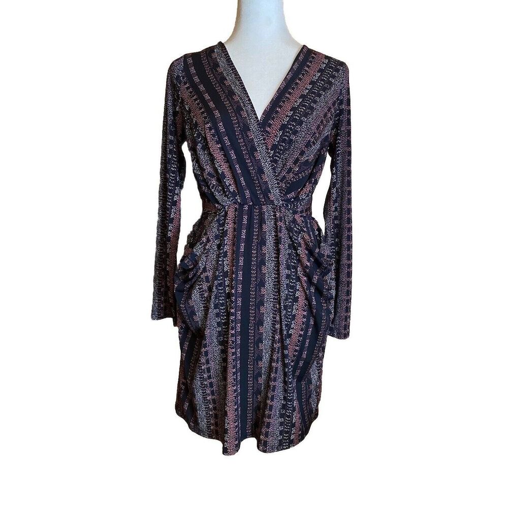 BCBGeneration Printed Long Sleeve Black Wrap Dress Size for XS
